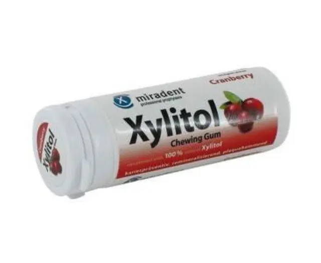 Miradent Xylitol Οδοντότσιχλα οδοντιατρικής φροντίδας με 100% ξυλιτόλη και γεύση Cranberry 30τμχ 2