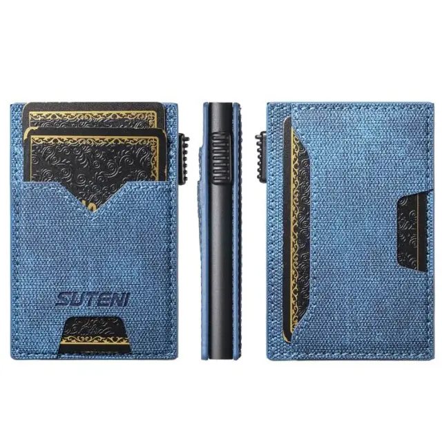 RFID Πορτοφόλι για Κάρτες με Μηχανισμό Automatic Pop-Up-Denim Blue OEM