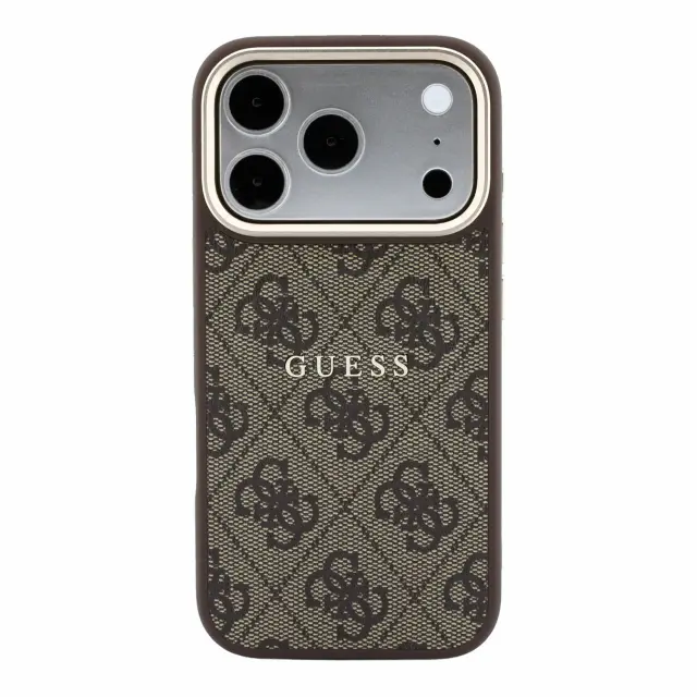 Guess PU Leather 4G Gold Frame Embossed MagSafe Case for iPhone 18 Pro Max Brown 3