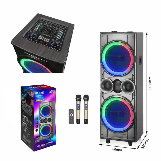 Φορητό ηχείο με 2 μικρόφωνα 12"*2 P.M.P.O. 30000W MT-1287 - Portable stage performance bluetooth trolley speaker 079070 2