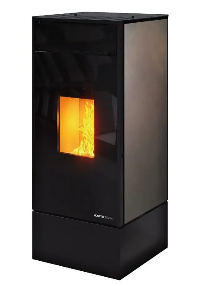 Moretti Design KUBIC 10 kW Leather Steel Αερόθερμη Σόμπα Pellet με Αεραγωγούς