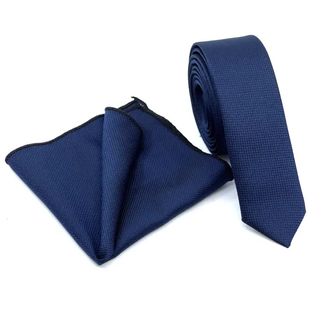 Μπλε Γραβάτα Slim 4,5 cm Σετ με Μαντηλάκι