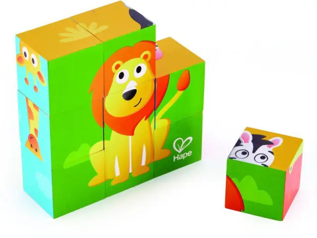 Hape Jungle Animal Block Puzzle Παζλ Κύβων Ζώα Της Ζούγκλας - 9τμχ