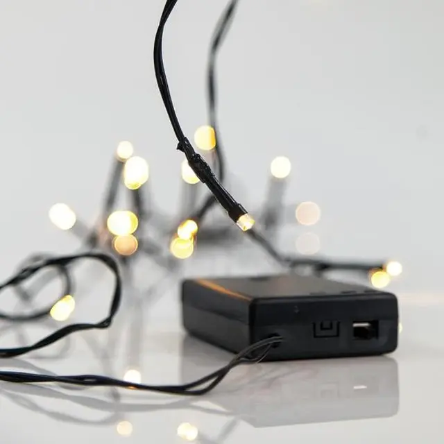20 LED Με Προέκταση 50cm Πράσινο Καλώδιο Θερμό Λευκό Φως Μπαταρίας IP20