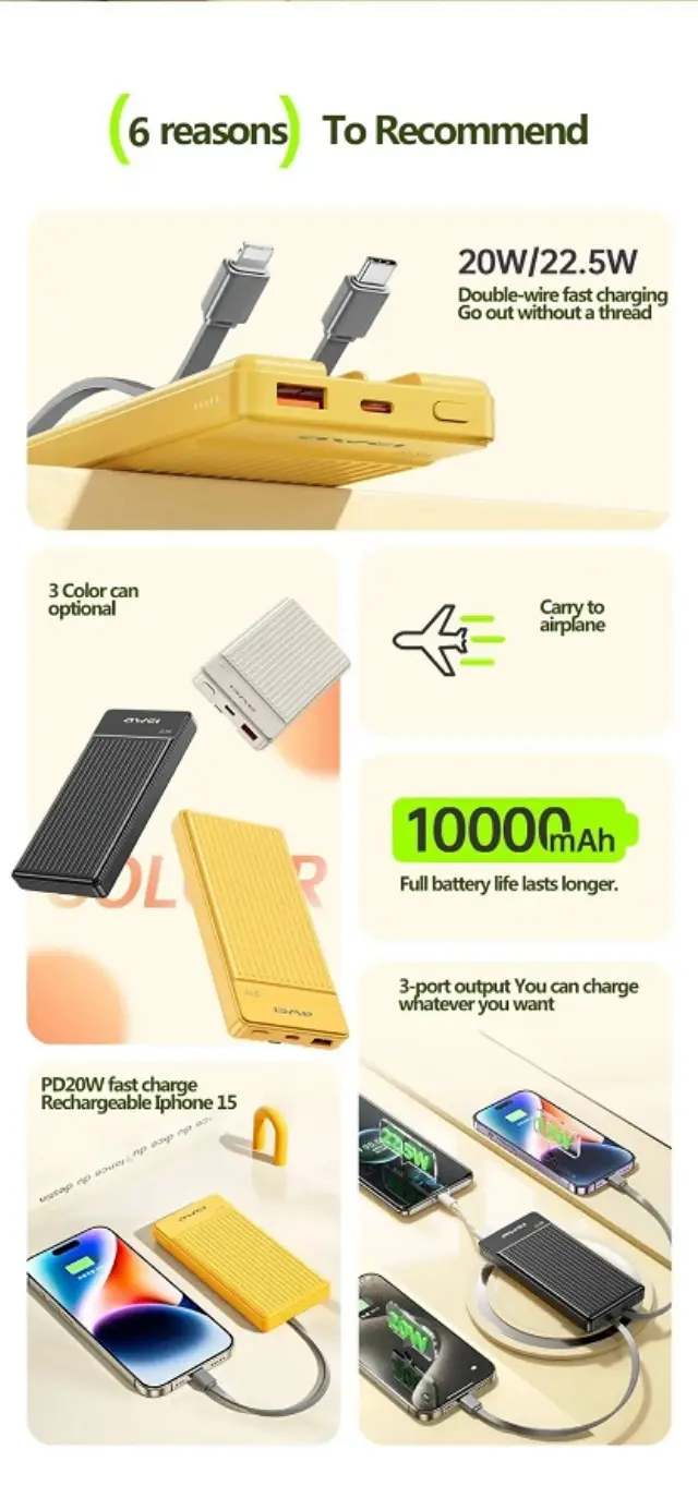 Powerbank - 2in1 - Type-C & Lightning - P88K - 10.000mah - 22.5W - AWEI - 007504 - Black 2