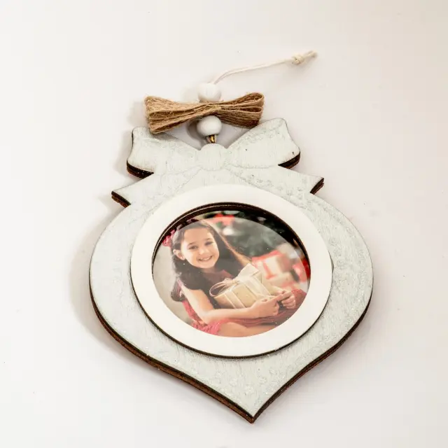 Χριστουγεννιάτικο ξύλινο Στολίδι 9x12cm (ασημί άσπρο) για φωτογραφία 5,5X5,5cm