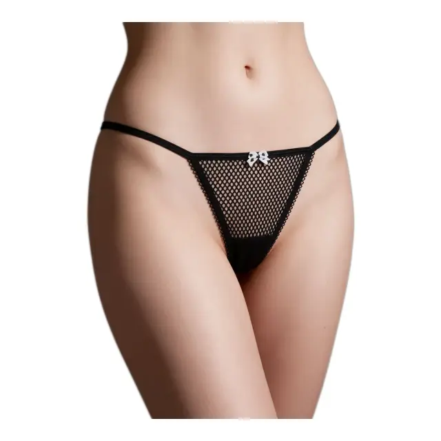 Milena Γυναικείο Micro G-String Ψιλό Δίχτυ & Φιογκάκια Τράπουλα, Χρώμα Μαύρο
