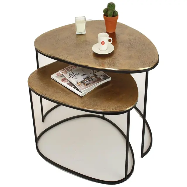 Τραπεζάκι Μπρονζέ Αλουμίνιο 90x70x50cm Σετ 2Τμχ 3