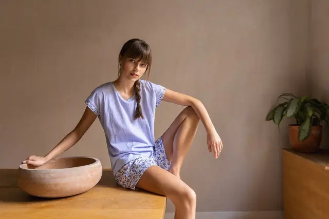 S1292 - Type - PYJAMA BLUE FLOWER STRIPE - M 2