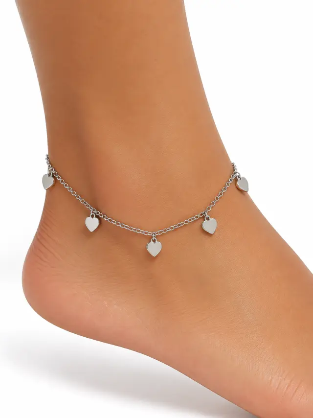 Ghetto Stainless Steel Heart Charm Anklet – Silver 2