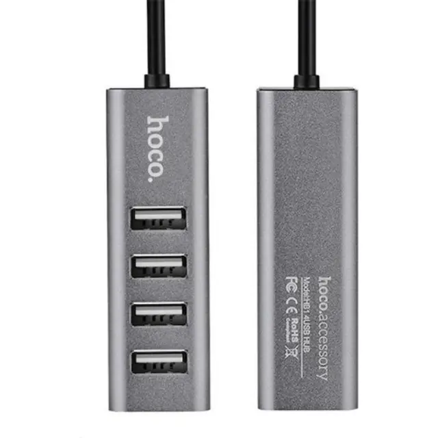 Hoco HB1 USB 2.0 Hub 4 Θυρών με σύνδεση USB-A & Θύρα Φόρτισης Γκρι 3