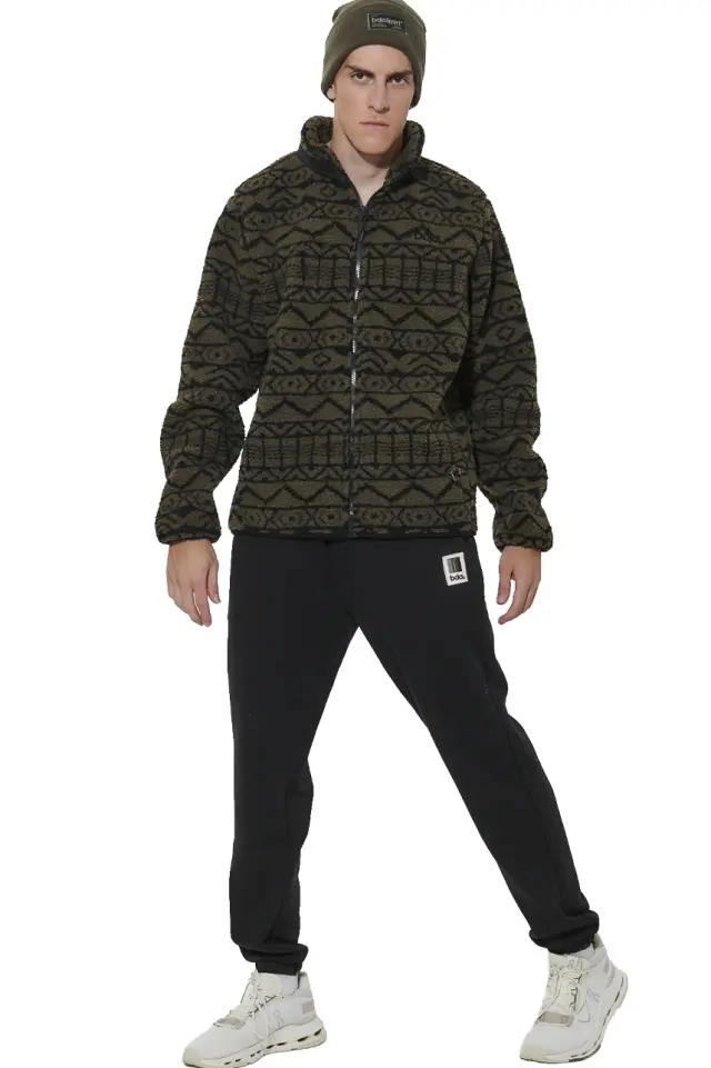 Body Action Printed Sherpa Fleece Jacket Grey Indian Mountain 073631-01-Grey Indian Mountain - XL 2
