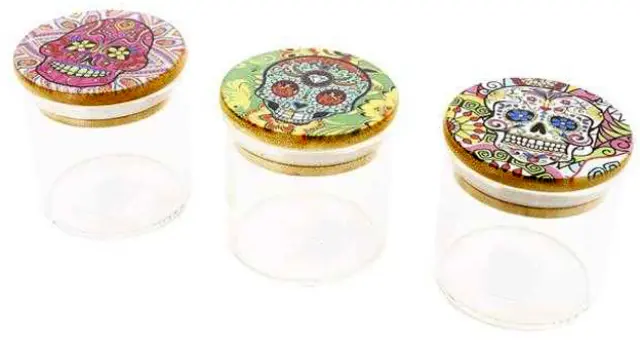 Γυάλινο Βάζο Skull Oil Jar Με Ξύλινο Καπάκι Big - Αεροστεγές Κλείσιμο 68x70mm