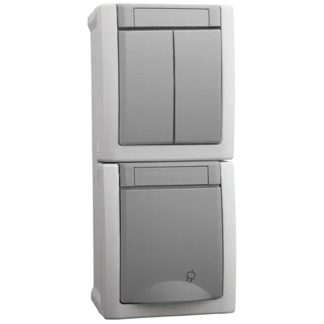 Pacific Grey Two Gang Switch + Earth Socket Ver (Quick Connection)