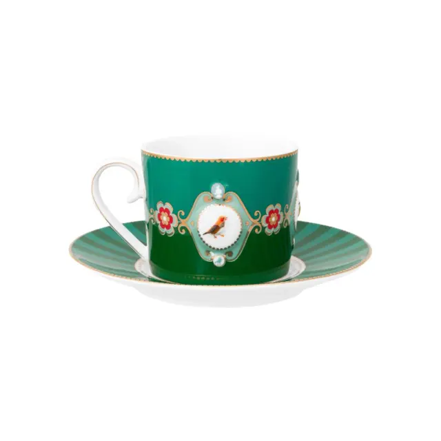 Pip Studio Φλυτζάνι 200ml με Πιατάκι / Cup with Saucer: Love birds Medallion (emerald green)