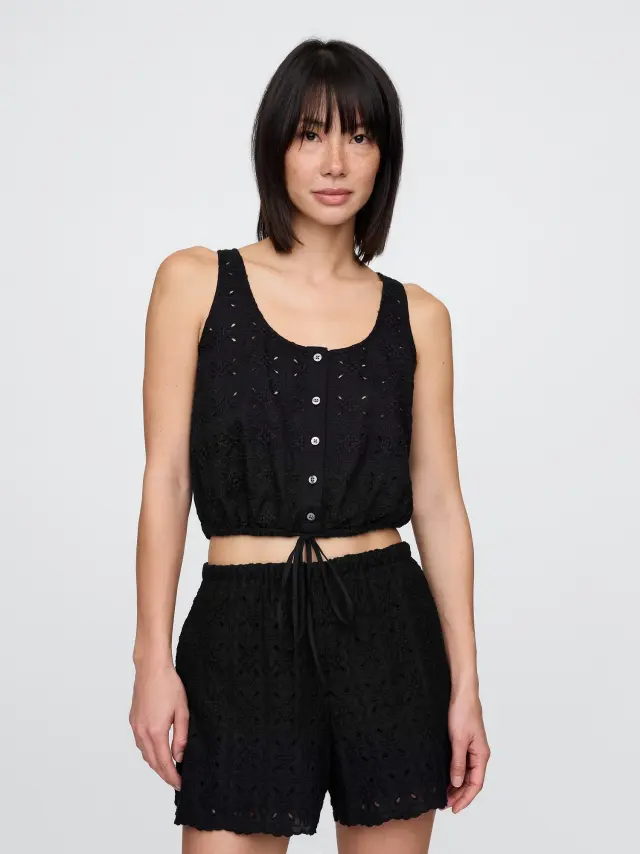 Μαύρο Cinched-Hem Cropped Τοπ True black