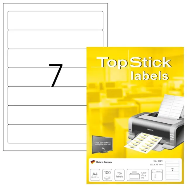 Αυτοκόλλητες Ετικέτες Topstick 192x38mm 7 ετικέτες/φύλλο 100 φύλλα 8721