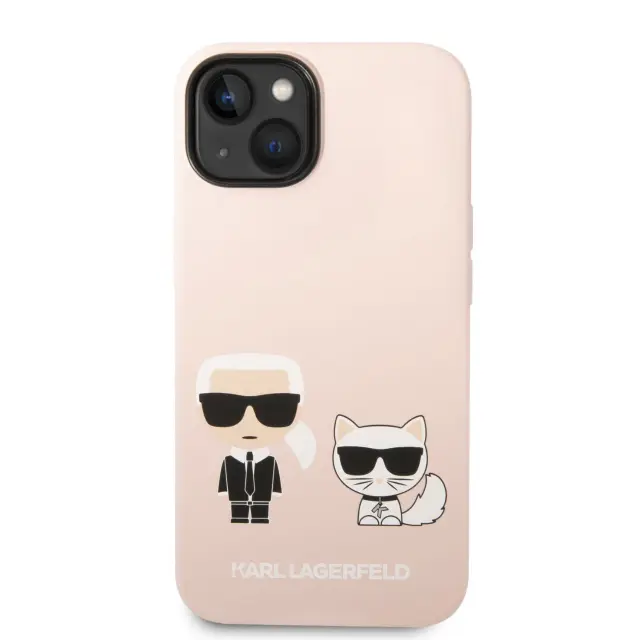 Karl Lagerfeld and Choupette Liquid Silicone Case for iPhone 14 Plus Pink 2