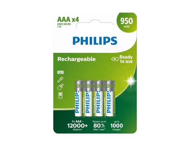 Επαναφορτιζόμενες Αλκαλικές Μπαταρίες Philips R03B4A95/10 - ΑΑA HR03 Micro - 1.2V - 950mAh - 4 τεμάχια R03B4A95/10 2