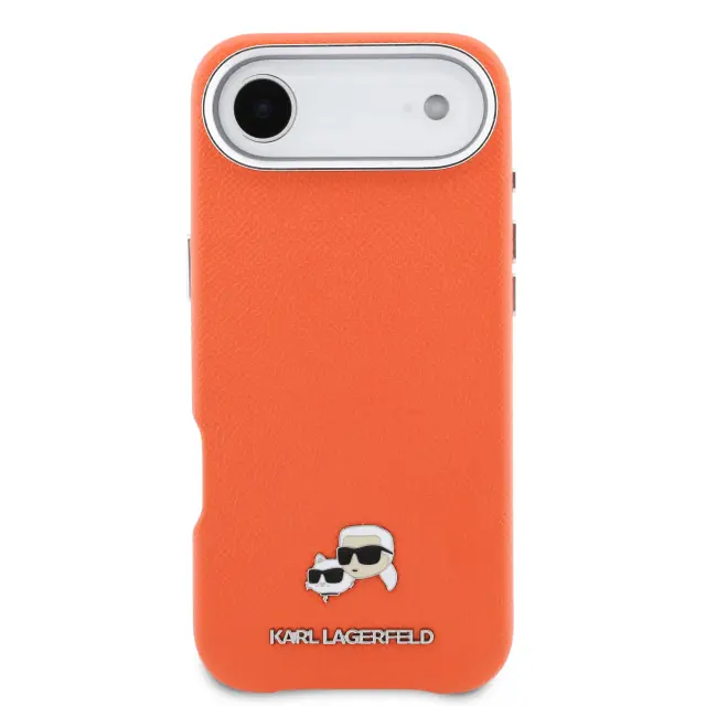 Karl Lagerfeld PU Karl and Choupette Heads Pins MagSafe Case for iPhone Air Orange 3