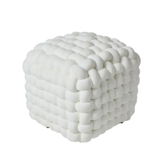 Πουφ 43x43x40 Das Home 2275 White 100% Πολυέστερ
