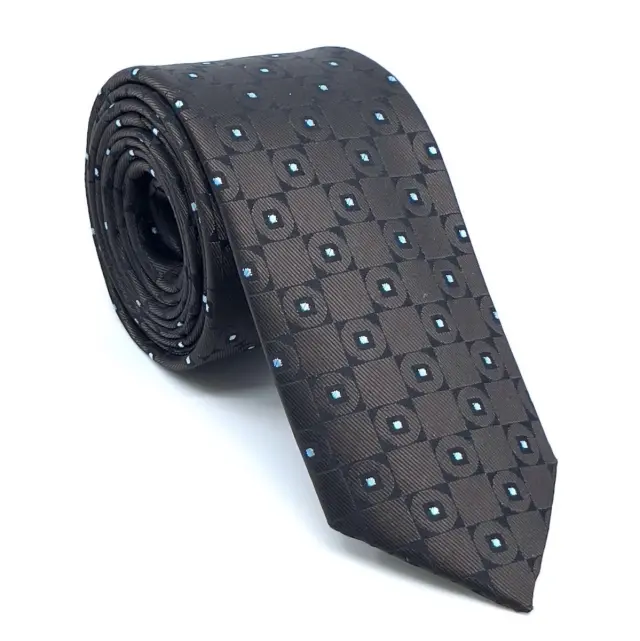 Γραβάτα Microfiber σε Καφέ Μοτίβο Σετ με Μαντηλάκι