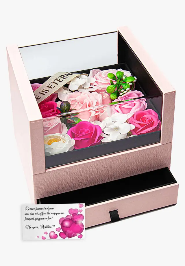 Forever Roses σε κουτί με συρτάρι 20cm ΡΟΖ