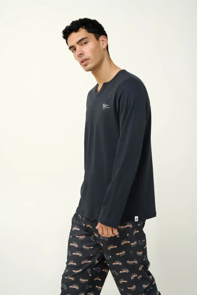 Χειμερινή Ανδρική Πυτζάμα Βαμβακερή Vamp 23626 DARK GRAY - L