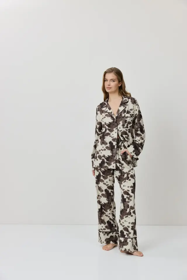 Aruelle Bianca Πιτζάμα Βισκόζης Κουμπωτή Με Animal Print Σχέδιο 3