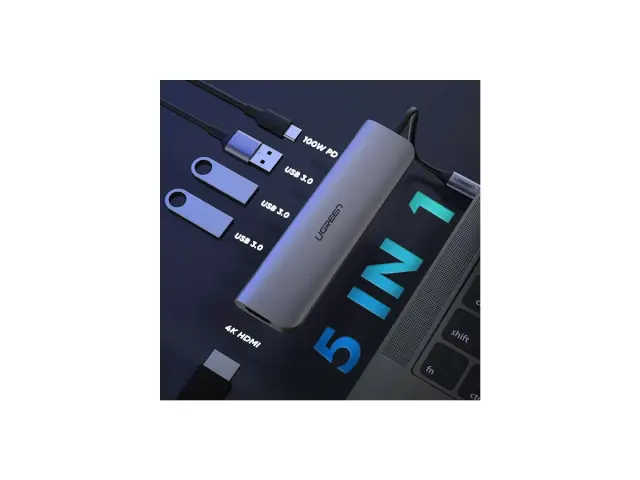 Ugreen 5-In-1 USB C OTG Hub 100W with 4K HDMI + 3*USB3.0 Θύρες 50209