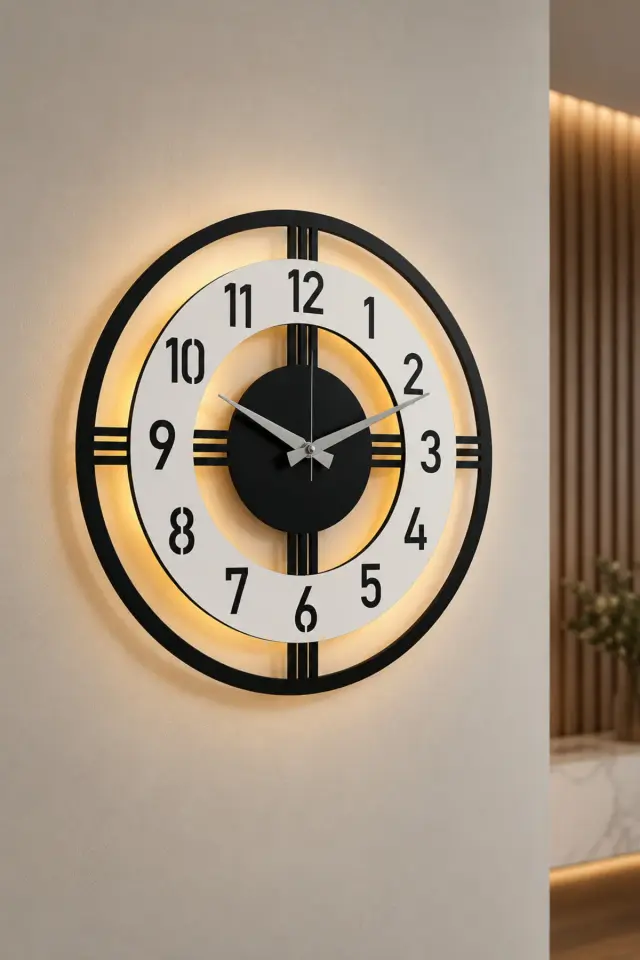Stewehome Φωτιζόμενο ξύλινο ρολόι τοίχου διακοσμητικό μοντέρνου σχεδιασμού 48x48 cm 2