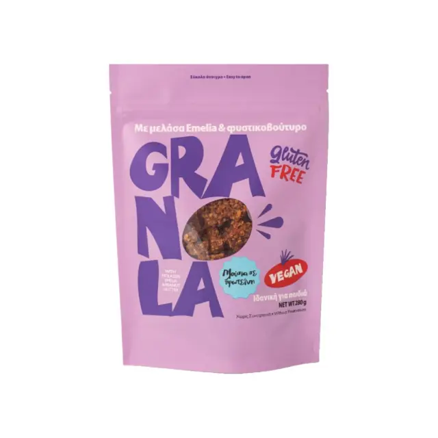 Granola με Φυστικοβούτυρο & μελάσα Emelia 280gr Χωρίς Ζάχαρη