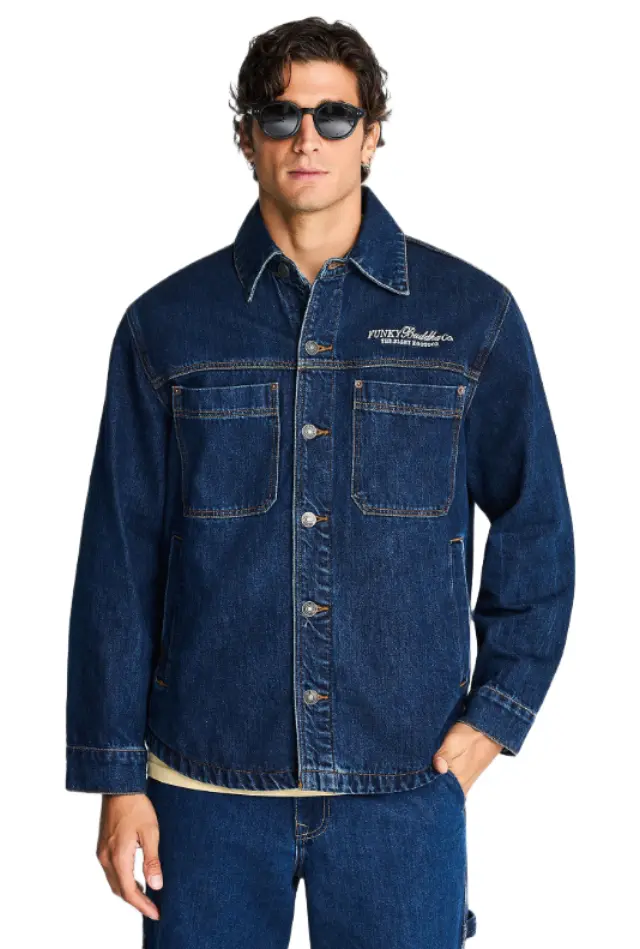 FunkyBuddha ανδρικό τζιν overshirt με τσέπες FBM014-071-05-2