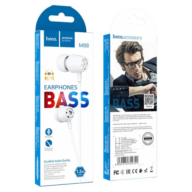 Hands Free Hoco M88 Graceful Earphones Stereo 3.5mm Λευκό 1.2μ με Μικρόφωνο και Πλήκτρο Λειτουργίας 2