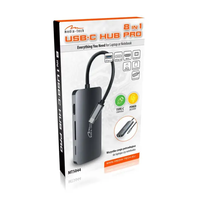 Hub Media-Tech MT5044 8 σε 1 USB-C με 3xUSB 3.0, USB-C PD, HDMI, RJ45, SD και Micro SD Θύρες Γκρι 2