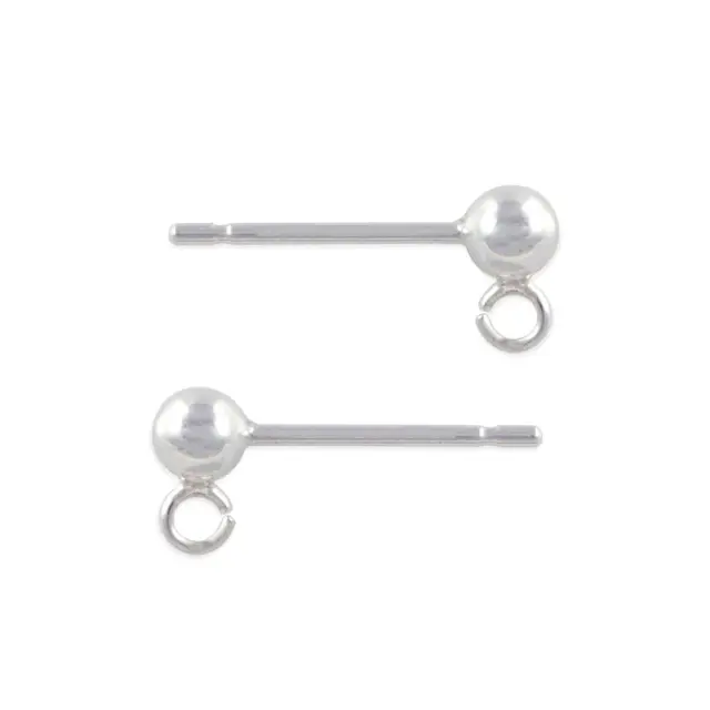 Σκουλαρίκι Καρφάκι 14x6mm Sterling Silver .925 με Μπίλια Ø3mm + Κρίκο - 4τεμ