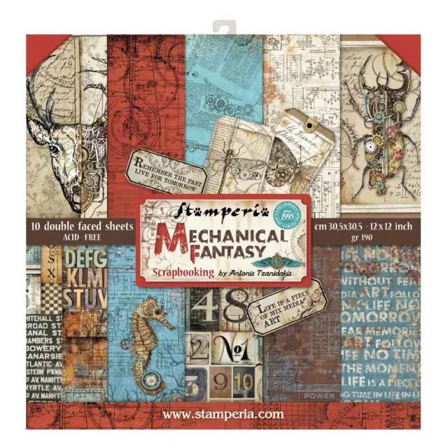 Σετ 10 Χαρτιά Scrapbooking Stamperia Διπλής Όψης Antonis Tzanidakis Collection - Mechanical Fantasy - 30.5x30.5cm