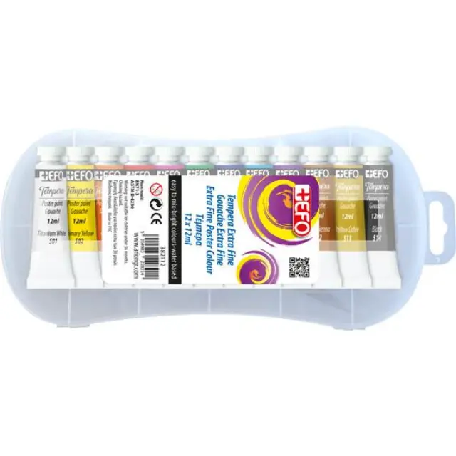 Τέμπερες +Efo 12 Χρώματα 12ml Πλαστικό κουτί
