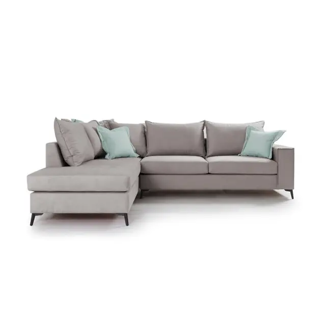 Γωνιακός καναπές δεξιά γωνία Romantic pakoworld ύφασμα elephant-ciel 290x235x95εκ 2