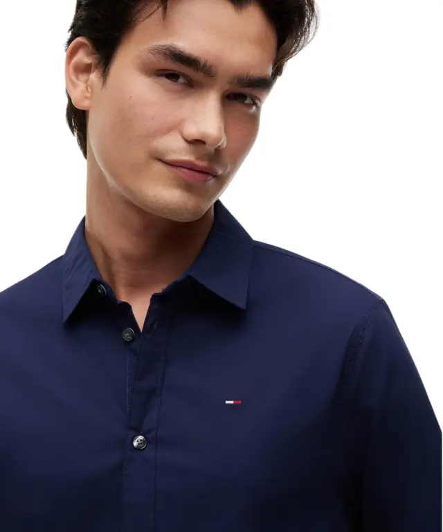 Tommy Hilfiger - Ανδρικό Πουκάμισο Tjm Original Stretch Shirt Slim Fit DM0DM04405-002 Μπλε Σκούρο - M 3