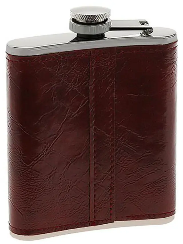 Hip Flask Φλασκί Ποτού Leather Red Brown Καφέ (F010) - 210ml 2