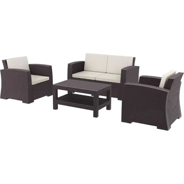 Σετ Σαλόνι-Καθιστικό MONACO Καφέ PP 140x79x79/82x79x79/92x57x43cm