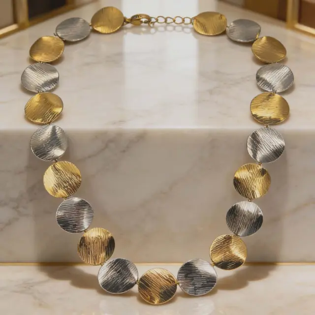 Two-Tone Disc Necklace Stainless Steel