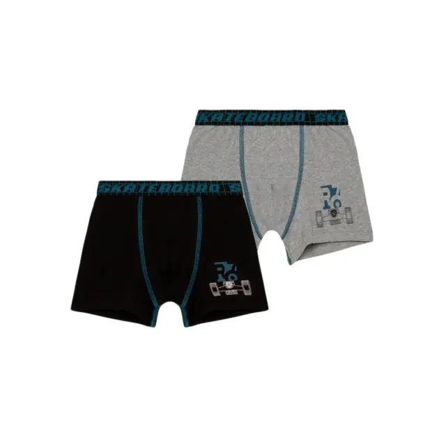 Minerva Παιδικό Boxer Αγόρι Skateboard - Διπλό Πακέτο, Χρώμα Γκρι-Μαύρο