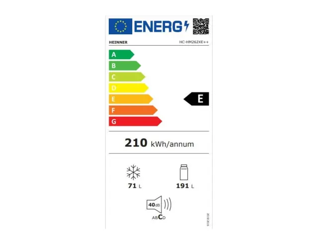 Ψυγειοκαταψύκτης Heinner HC-HM262XE++ με Συνολική Χωρητικότητα 262L, Ενεργειακή Κλάση E και Ύψος 180cm HC-HM262XE++