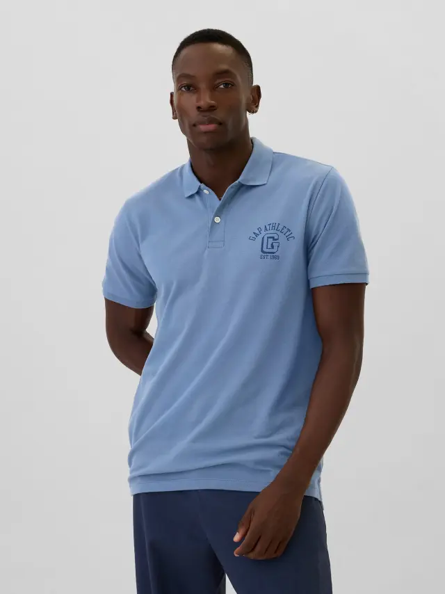 Μπλε Gap Graphic Stretch Πικέ Πόλο Μπλούζα bainbridge blue - S
