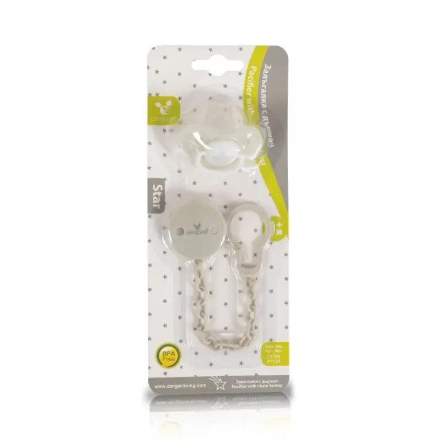 Cangaroo Κλιπ Πιπίλας με Πιπίλα Σιλικόνης 0+ Star Grey 3800146269708 3