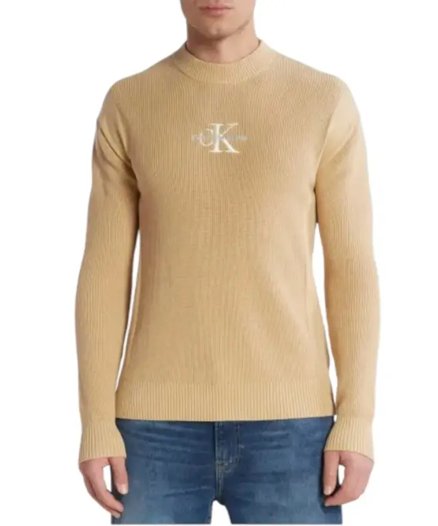 Calvin Klein - Ανδρικό Πουλόβερ Rib Slim Fit J30J324599-AAT Μπεζ - 2XL 2