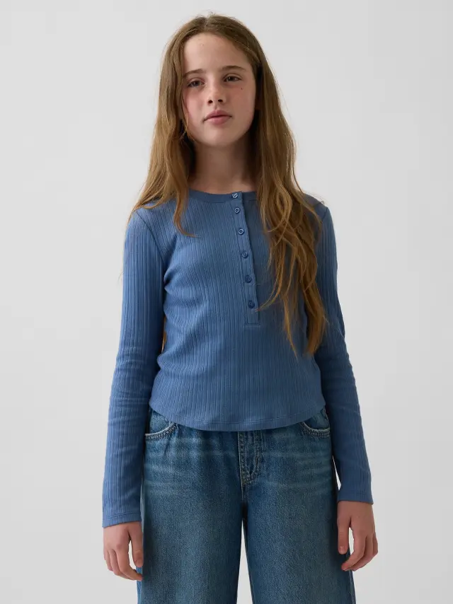 Παιδική Μπλούζα Henley με Ριμπ Πλέξη Bainbridge blue