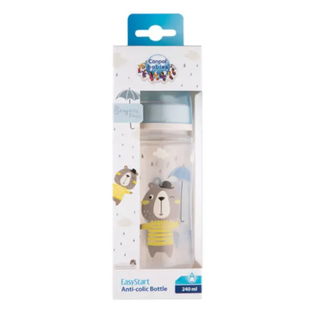 Πλατύ Μπουκάλι Κατά των Κολικών 240ml +3m Bonjour Canpol Blue 35/232 2